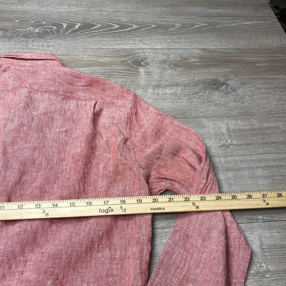 J.Crew Shirt Slim Fit Mens Medium Red Linen Cotton Blend Long Sleeve Button Down